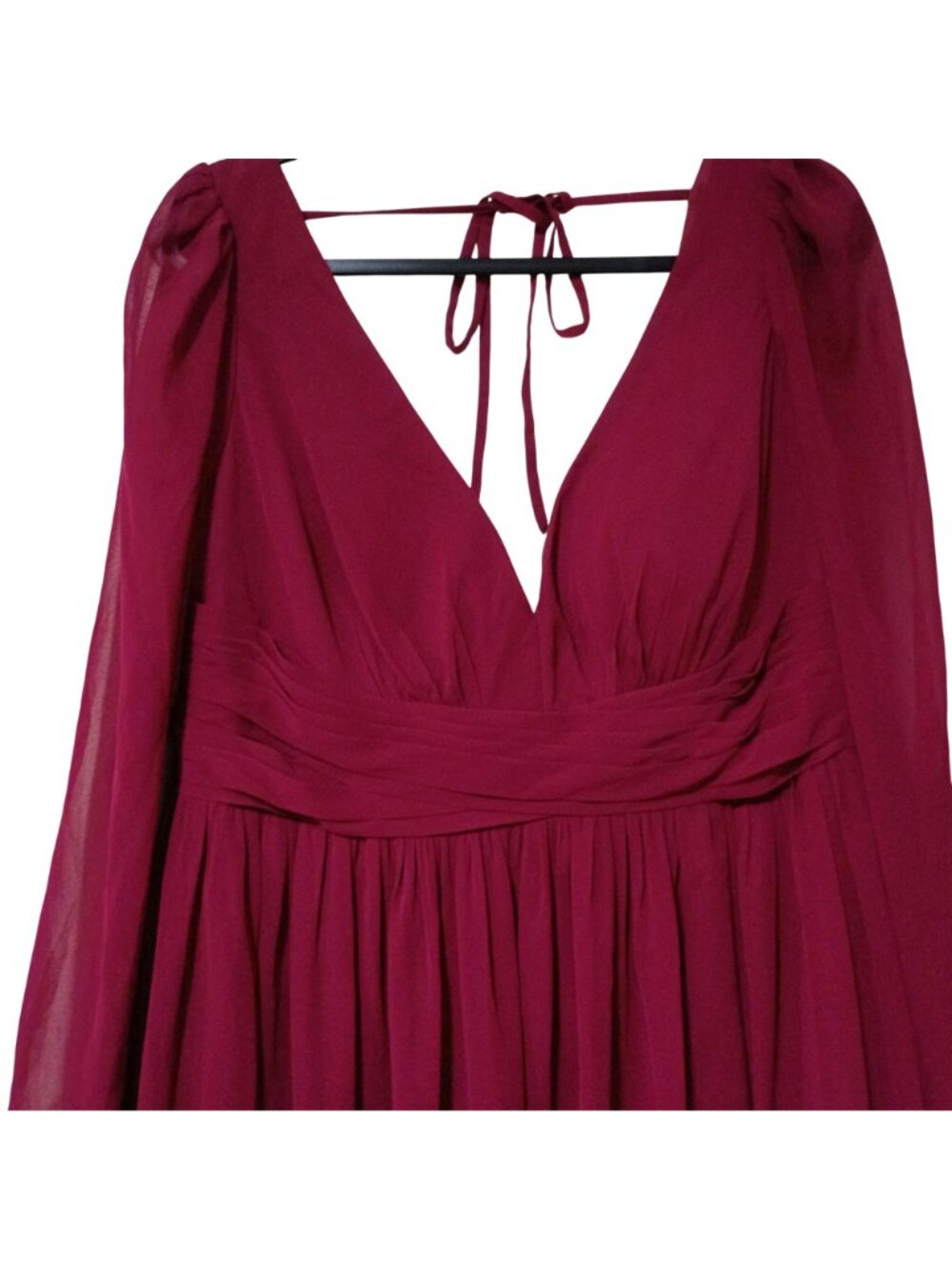 Azazie Norah Burgundy Chiffon Long Sleeve Bridesmaid Dress A16 NWT - Picture 7 of 16